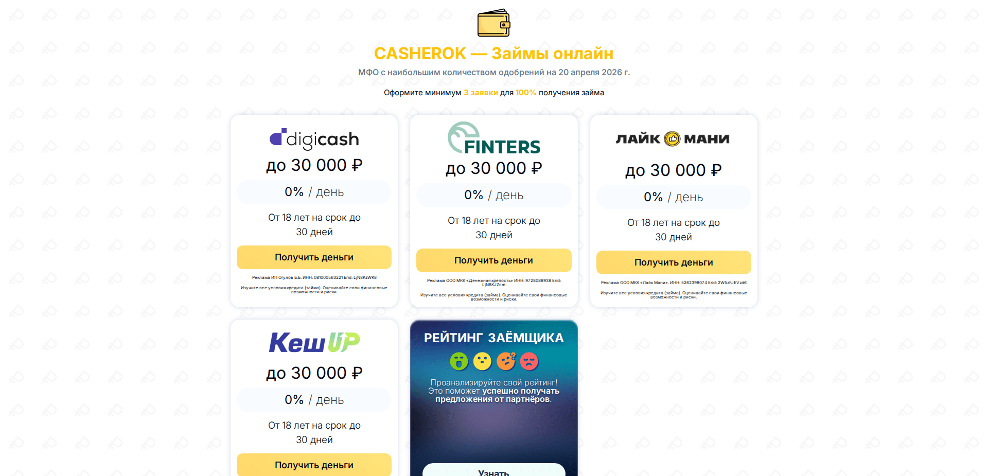 Website screenshot for https://casherok.ru/ - 1