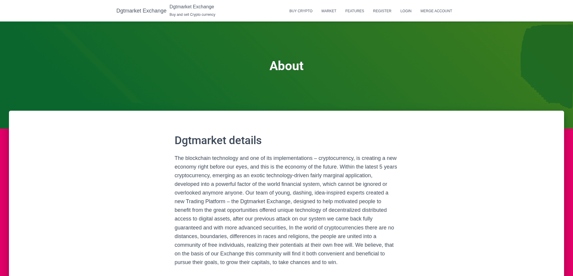 Website screenshot for https://dgtmarket.exchange/ - 2