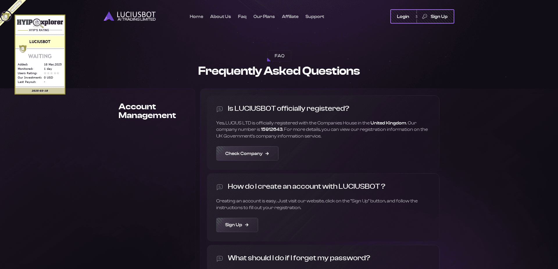 Screenshot for luciusbot.com - 2