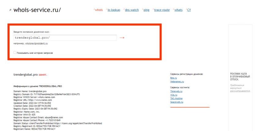 дата регистрации домена пирамиды