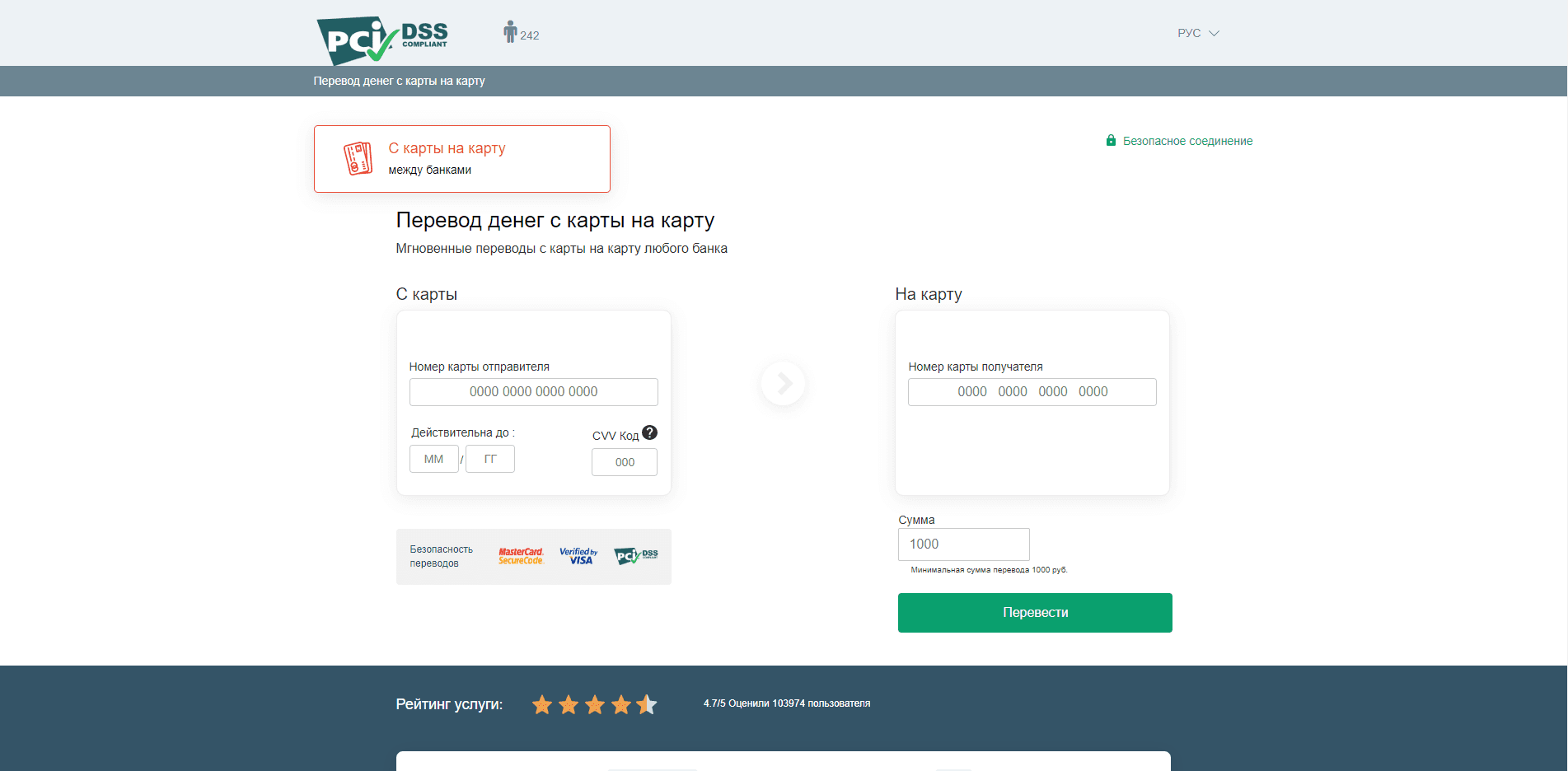 Перевод денег с карты на карту