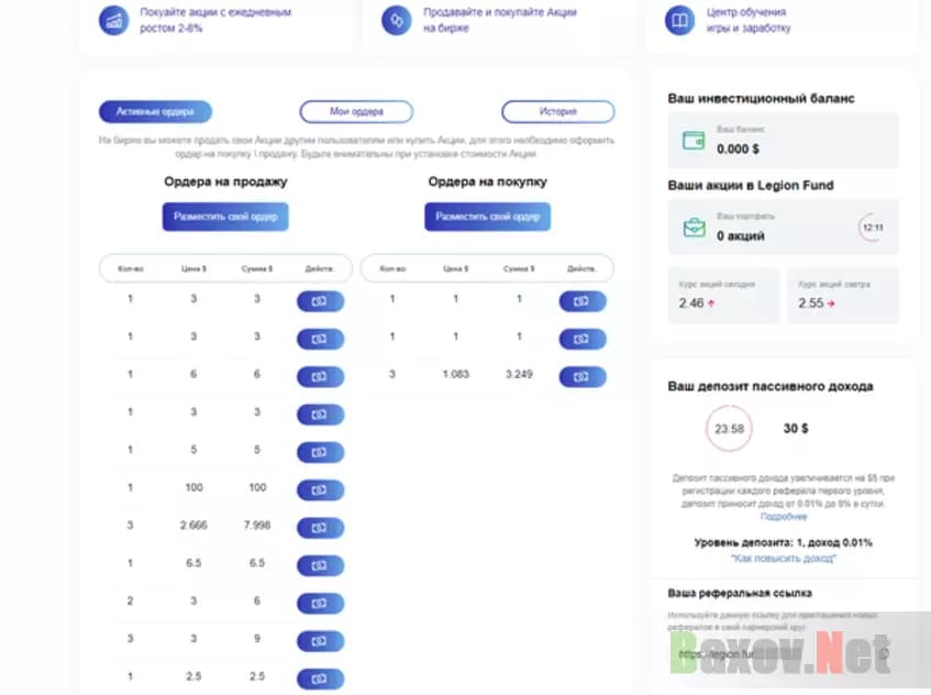 Личный кабинет Legion Fund