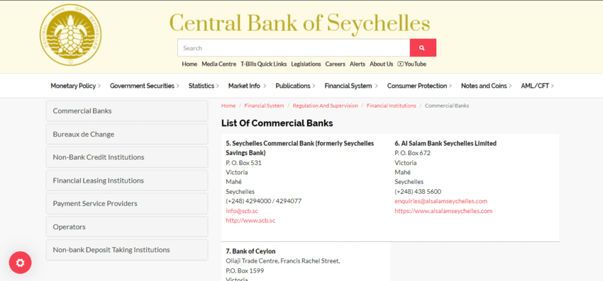 данные на сайте ЦБ Сейшел
