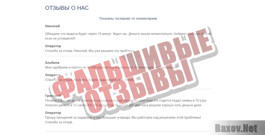 CREDIT MARKET Фальшивые отзывы