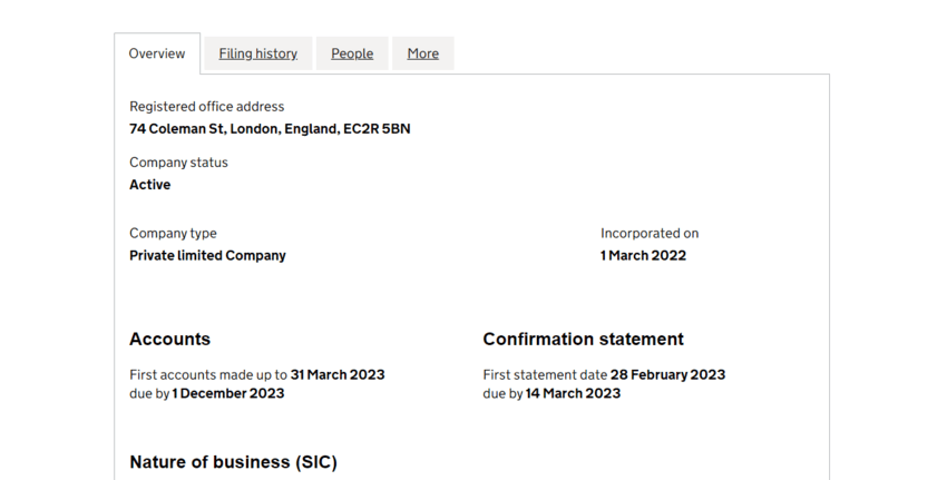 данные о регистрации компании в Великобритании