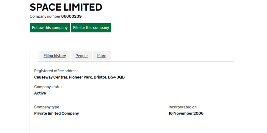 данные о регистрации компании в Великобритании