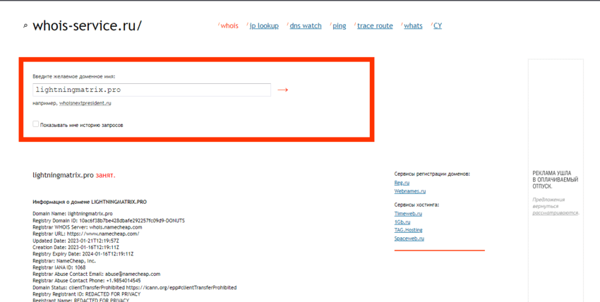 дата регистрации домена пирамиды