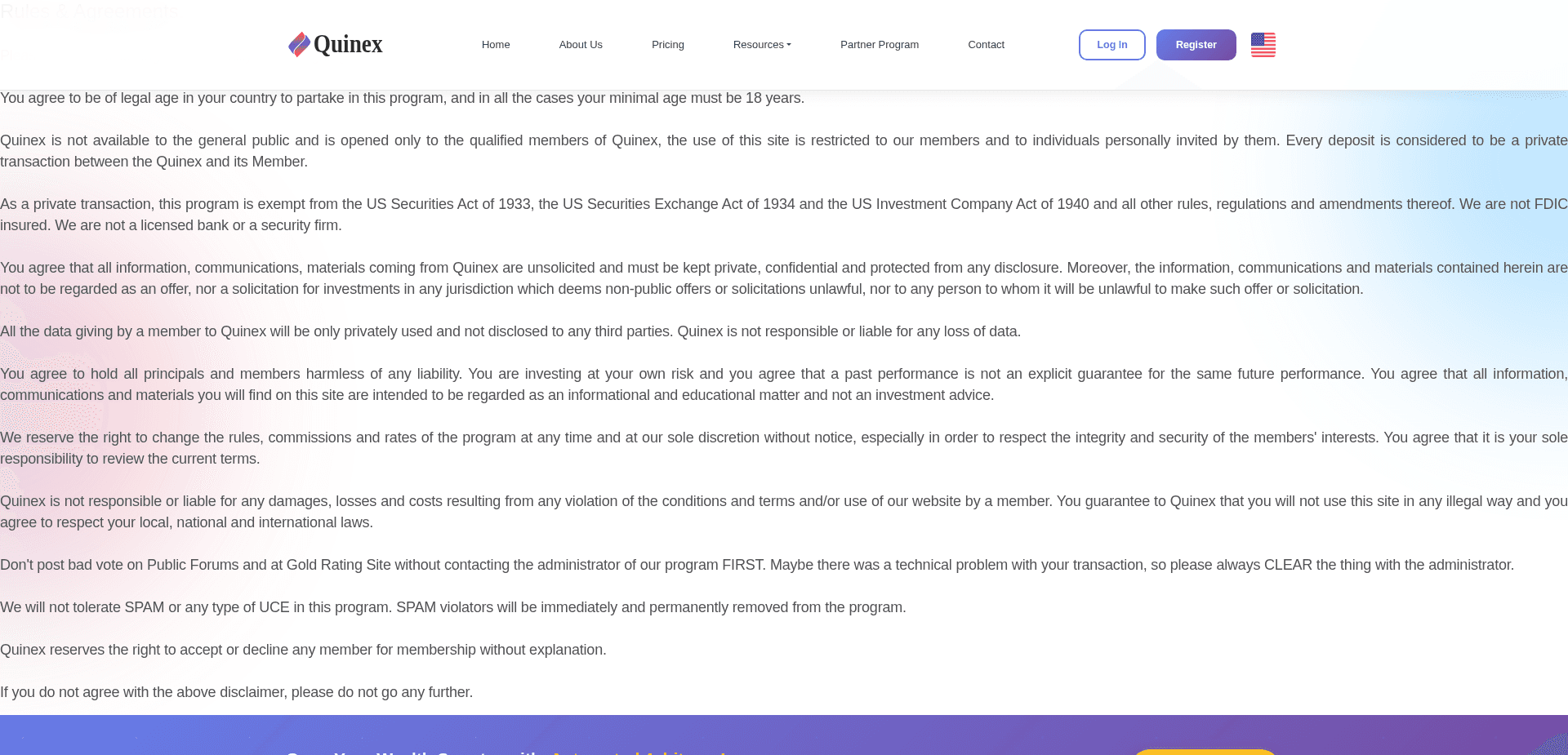 Screenshot for quinex.io - 2