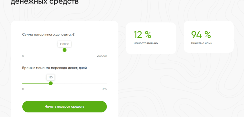 калькулятор возврата средств на сайте