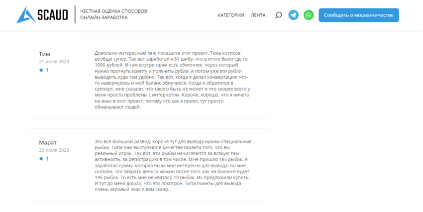 информация на сайте проекта