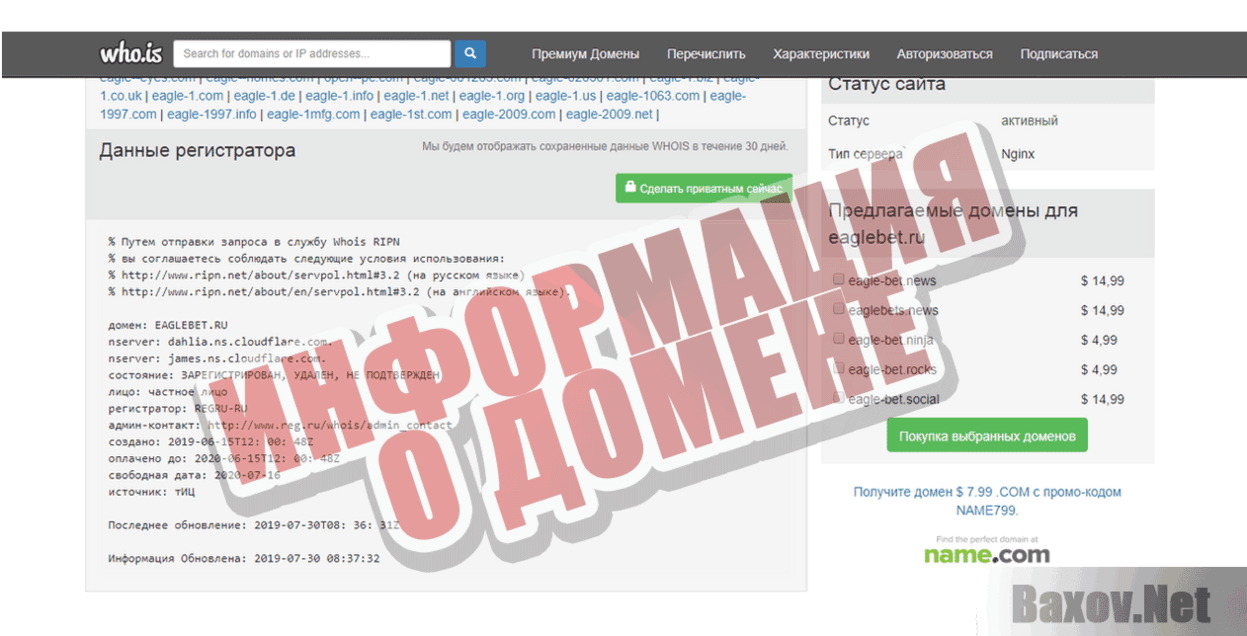 Eagle Bet Информация о домене