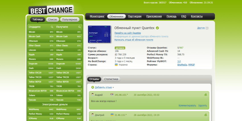 оченка обменника на мониторинге