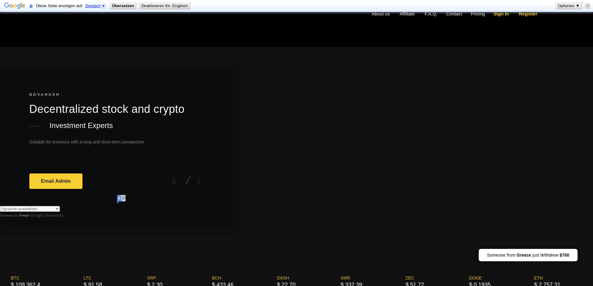 Screenshot for novahash.online - 3
