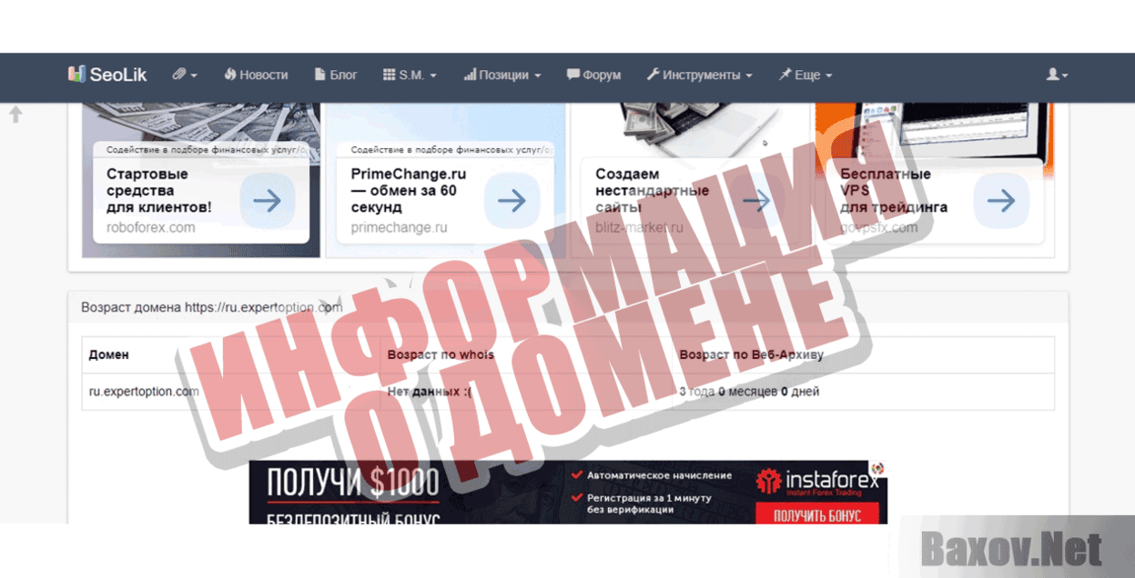 ExpertOption Информация о домене