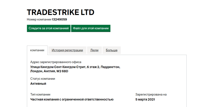 данные о регистрации компании в Великобритании