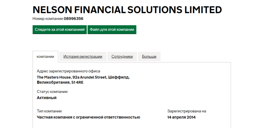 данные о регистрации компании