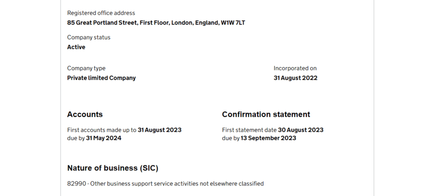 данные о регистрации компании