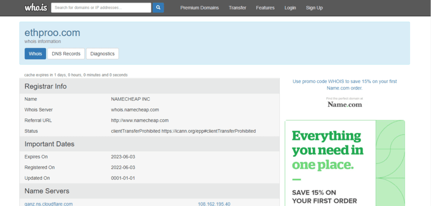 данные регистрации домена