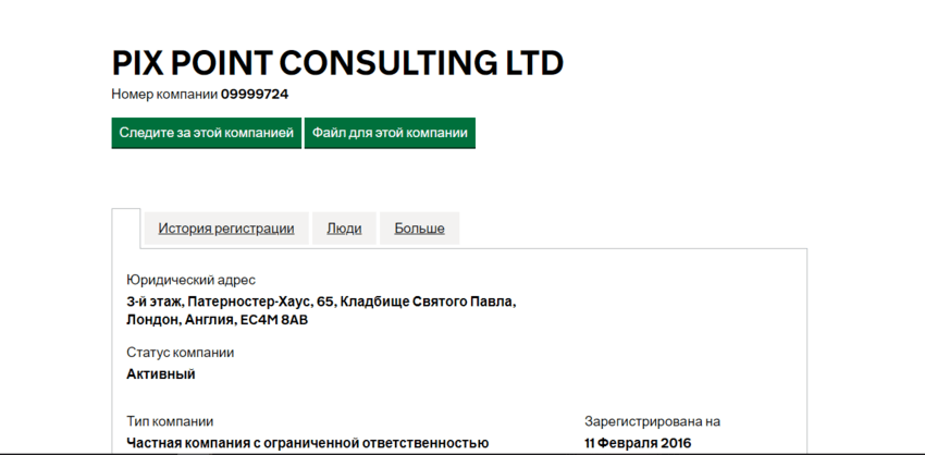 данные о регистрации компании