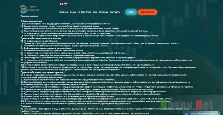 Bet-Winner - отказ от ответственности