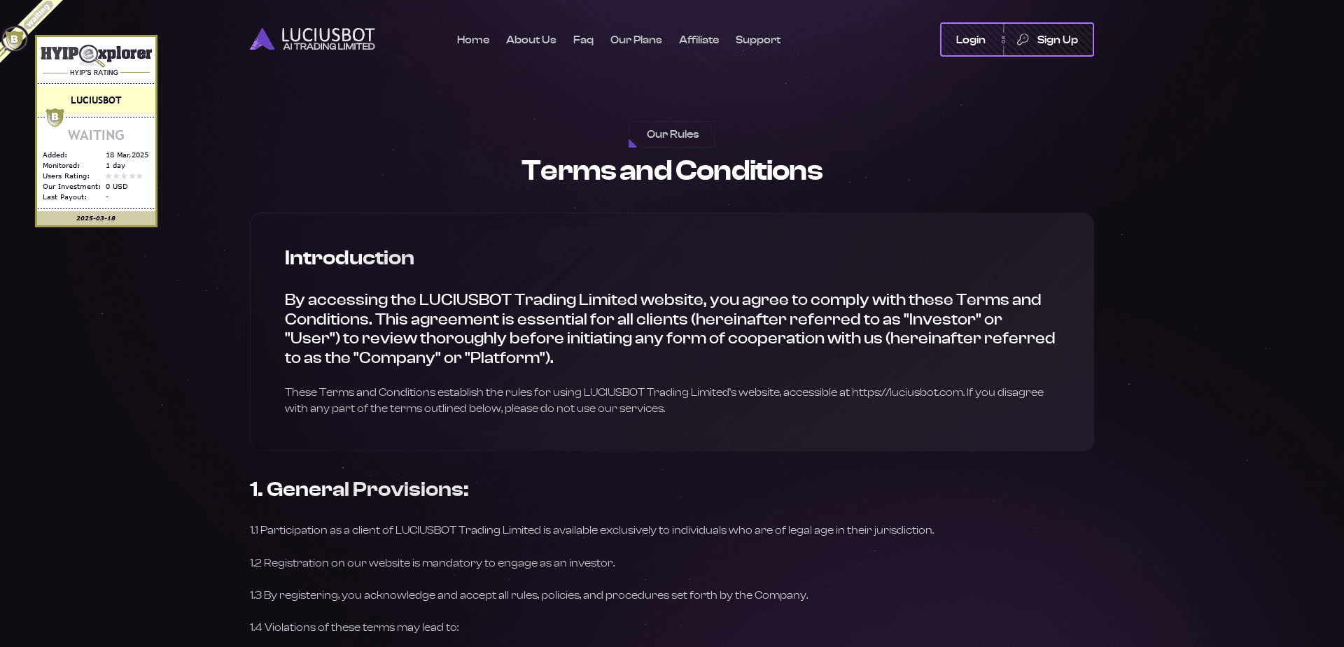 Screenshot for luciusbot.com - 1