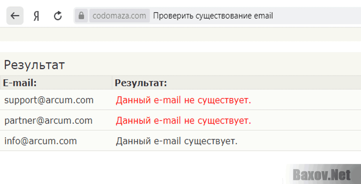 Arcum Фальшивые адреса