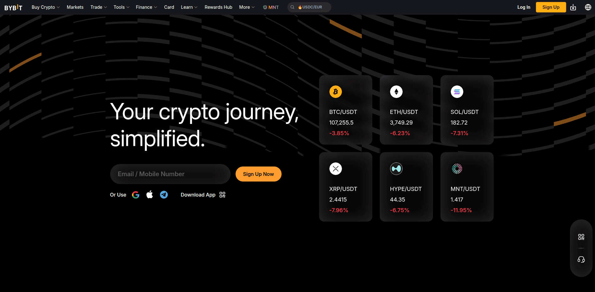Bybit - главная страница