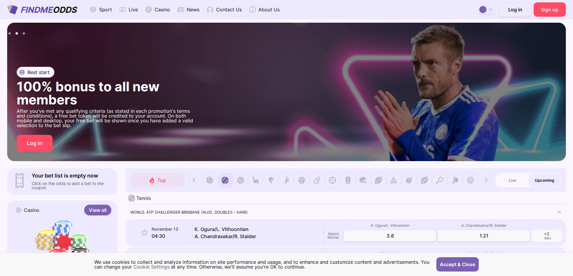 Website screenshot for https://findmeodds.com/ - 1