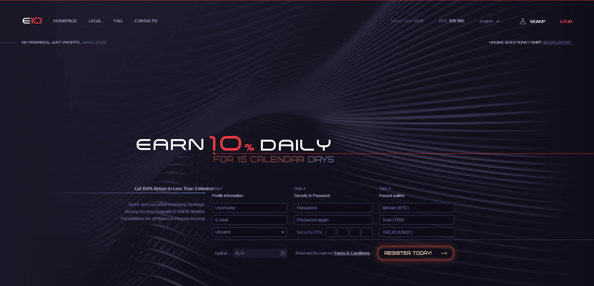 Website screenshot for https://earn10.net/ - 1