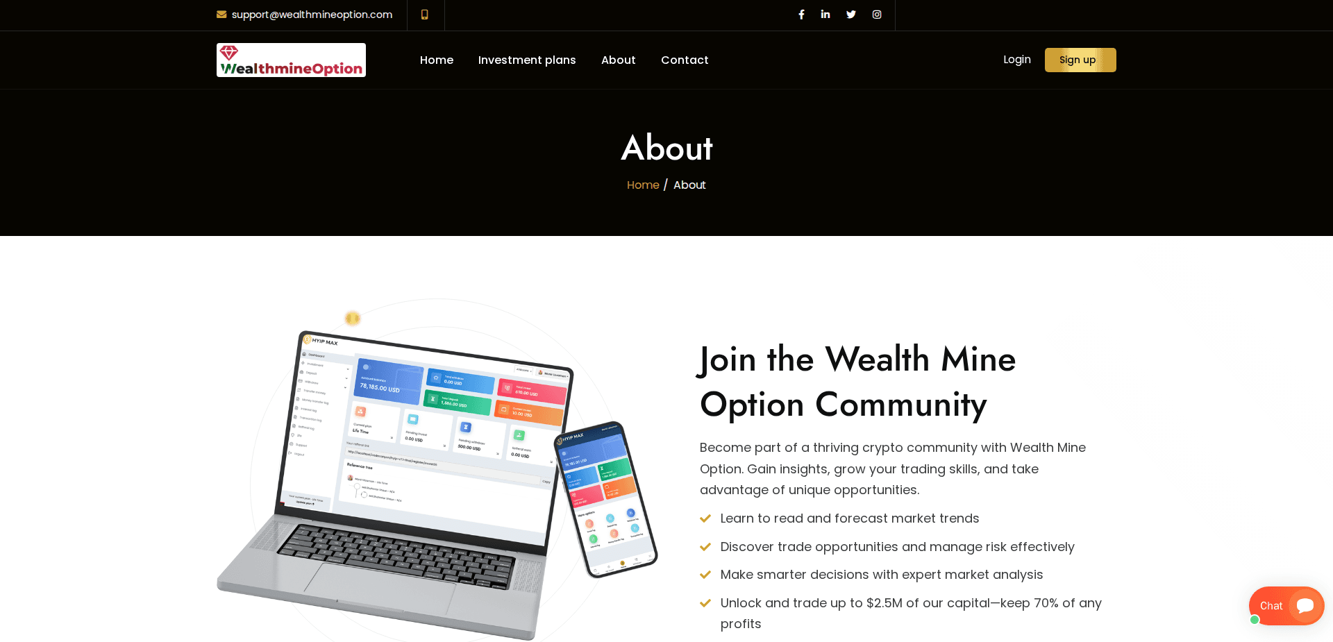 Website screenshot for https://wealthmineoption.com/ - 2
