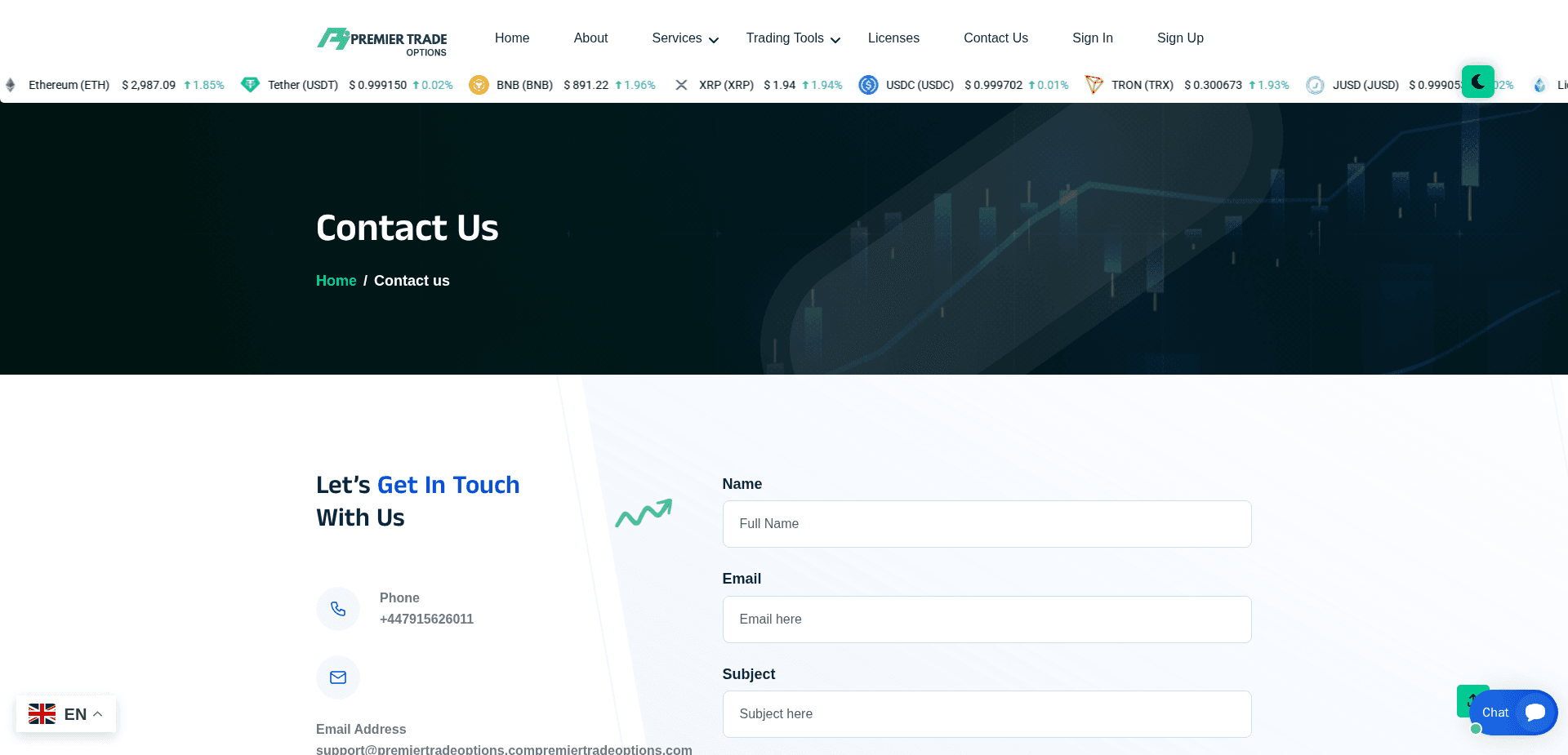 Website screenshot for https://premiertradeoptions.com/ - 2
