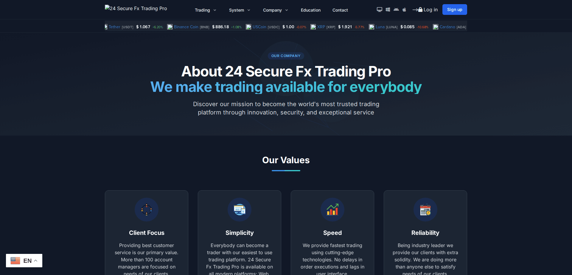 Website screenshot for https://24securefxtradingpro.info/ - 2