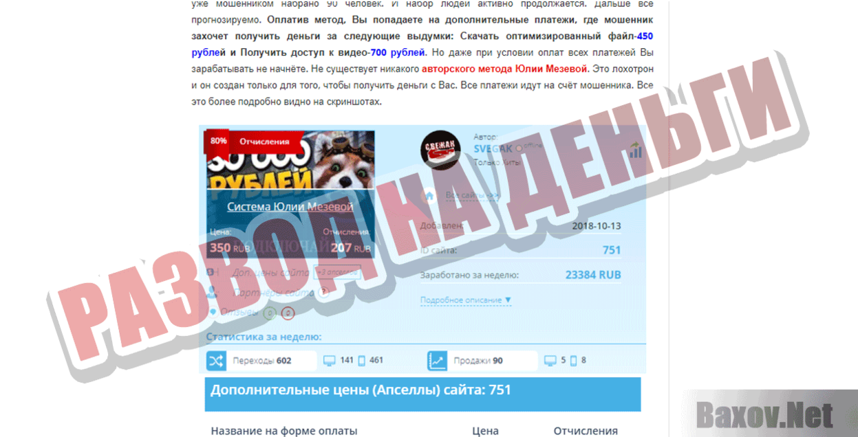 Авторская система Юлии Мезевой Развод на деньги