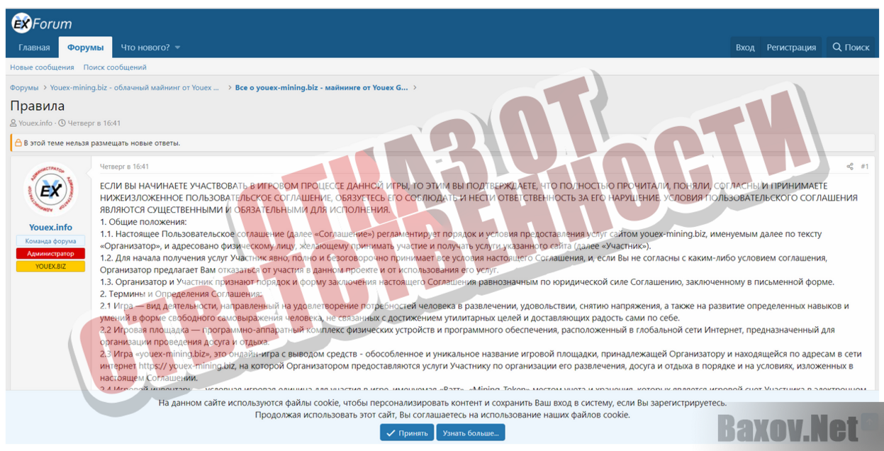 YOUEX mining - Отказ от ответственности 