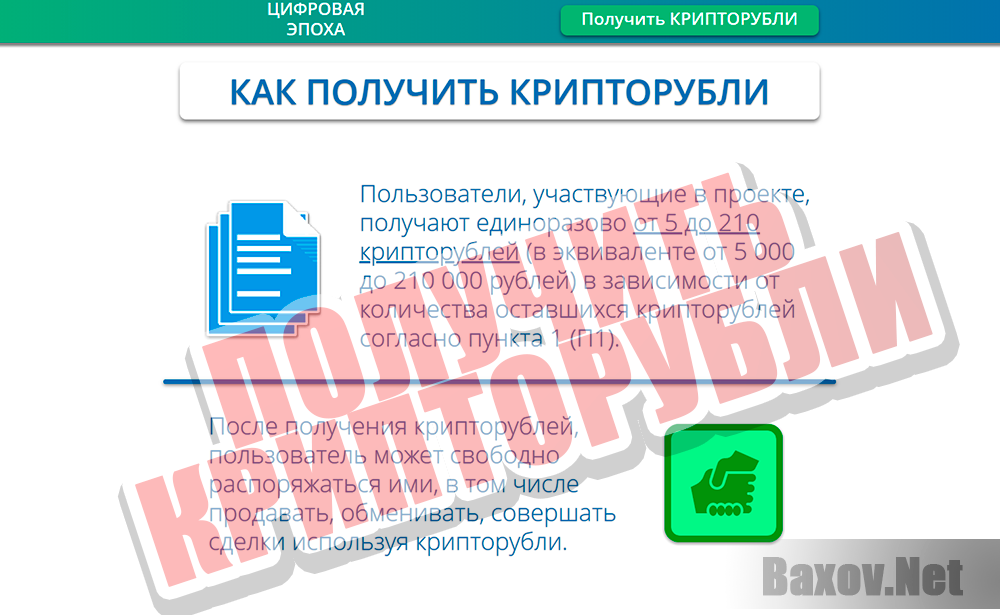 Социальный проект «Цифровая эпоха» КРИПТОРУБЛЬ - условия получения крипторубля