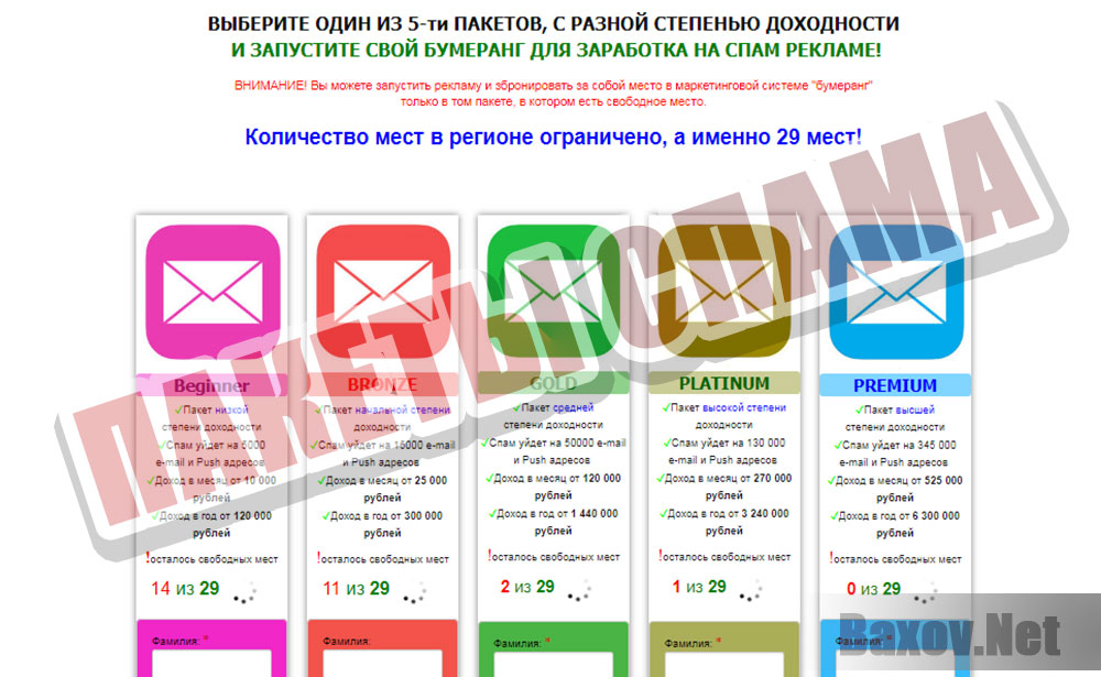 Маркетинг Бумеранга - пакеты для спама