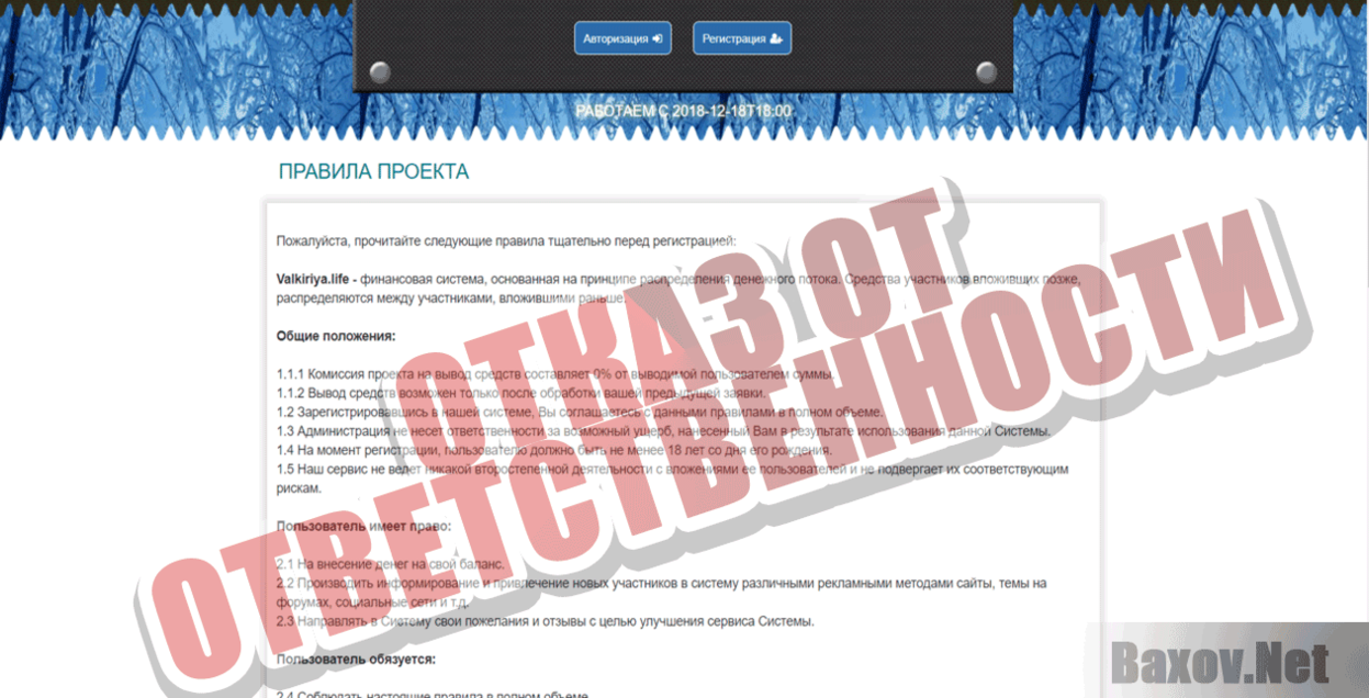 Valkiriya Отказ от ответственности