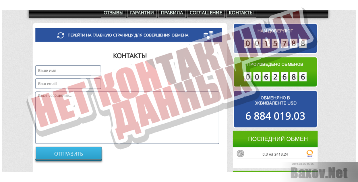 Фальшивый обменник BitBits - Нет контактных данных