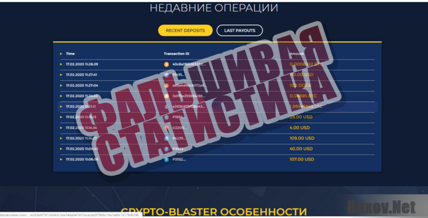 Crypto-Blaster - Фальшивая статистика