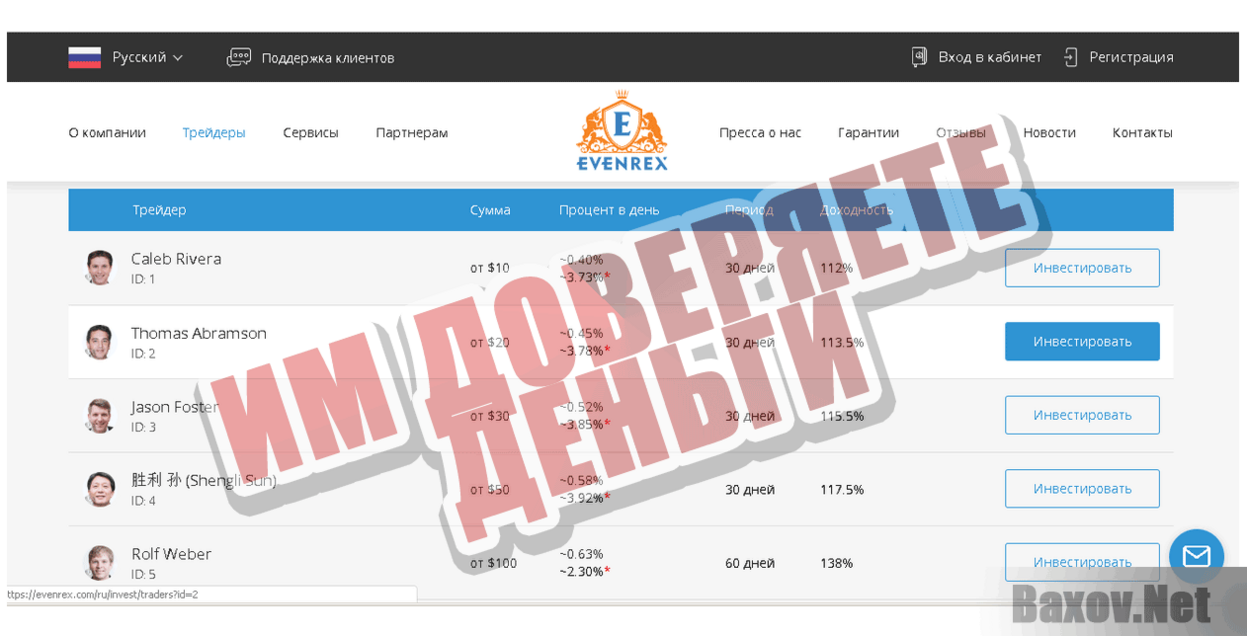 EvenRex Им доверяете деньги