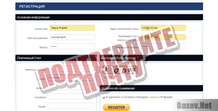 PROBUXXER Подтвердите почту