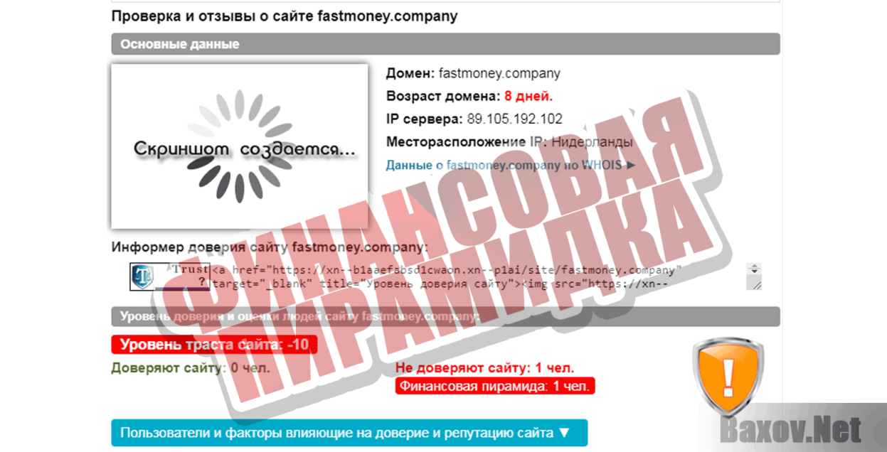 fastmoney.company Финансовая пирамидка