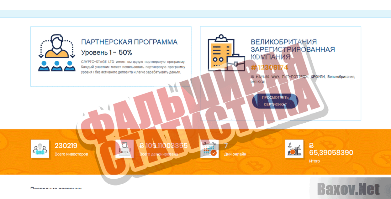Crypto-Stage Фальшивая статистика