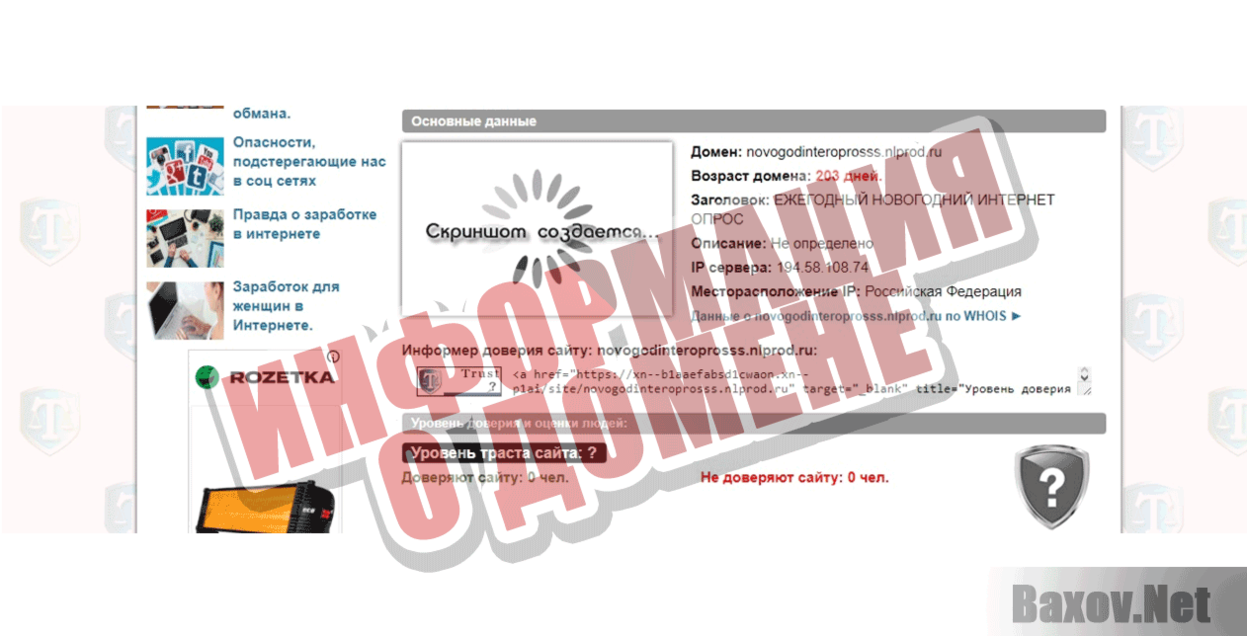 Ежегодний новогодний интернет опрос Информация о домене