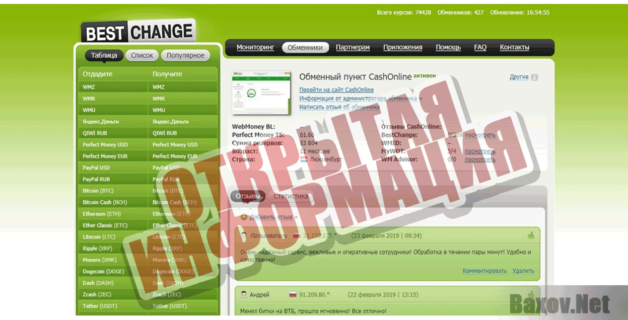 CashOnline Открытая информация