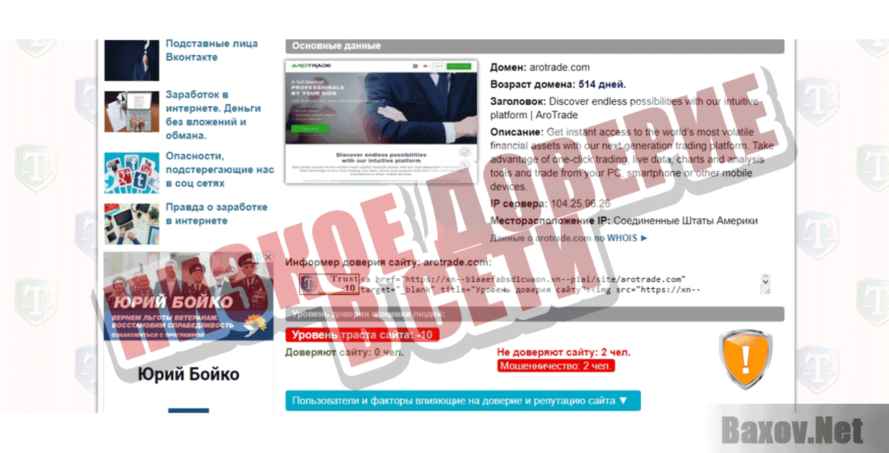 AroTrad Низкое доверие в сети