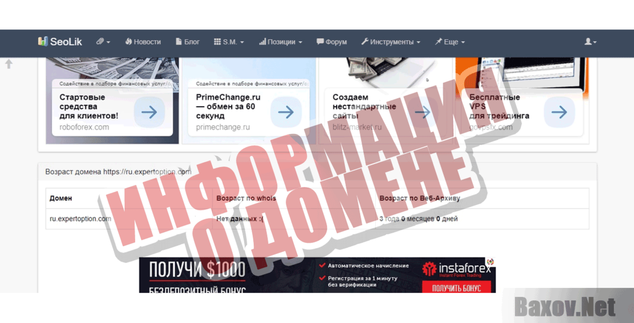 ExpertOption Информация о домене