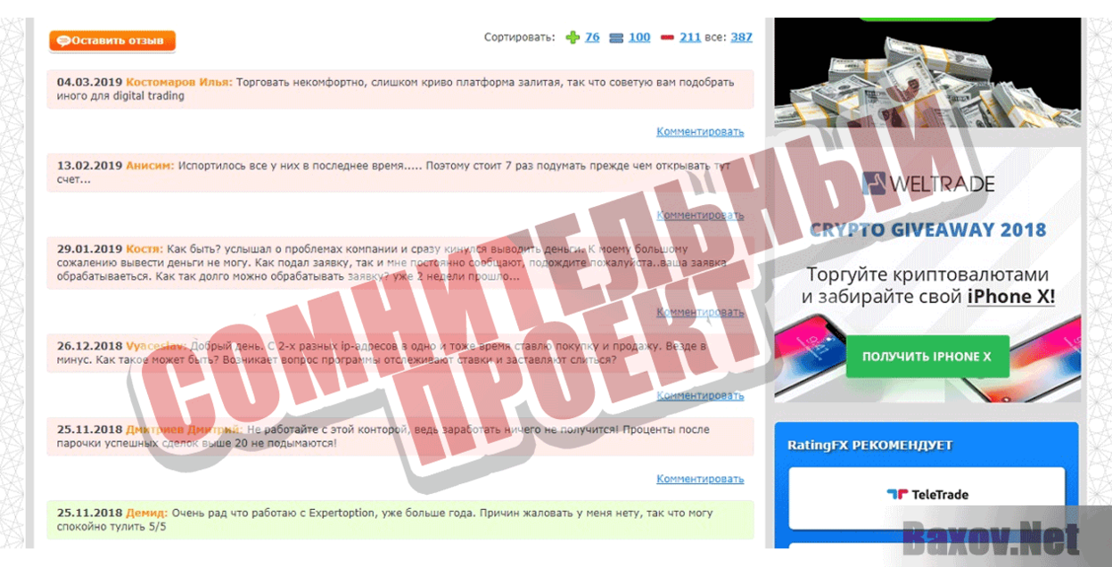 ExpertOption Сомнительный проект