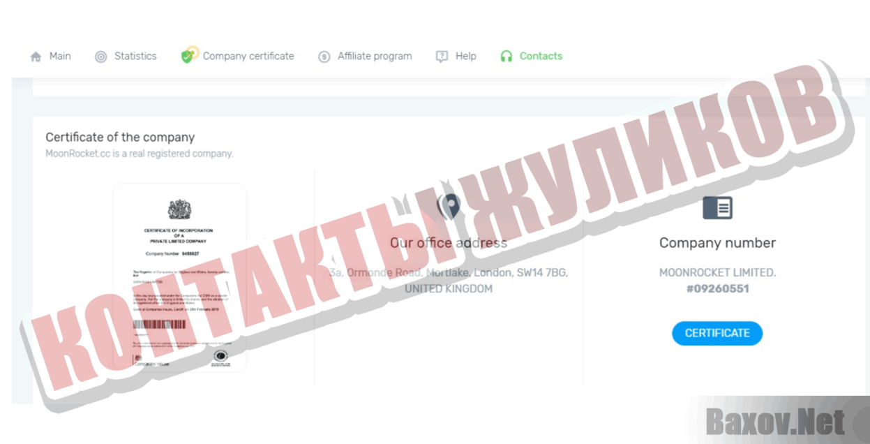 MoonRocket Контакты жуликов