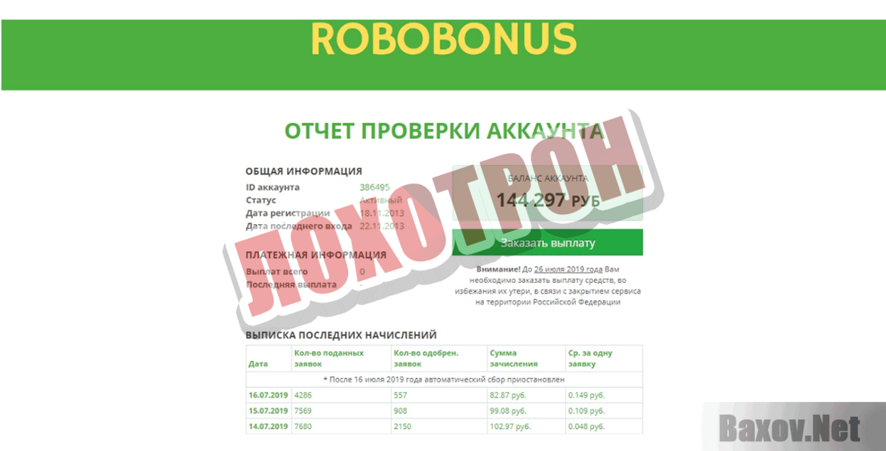 RoboBonus Лохотрон